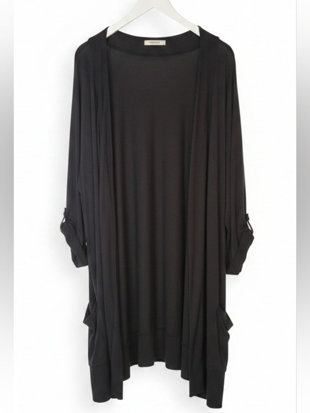 Spanner Women's Black Open-Front Long Cardigan Sweater